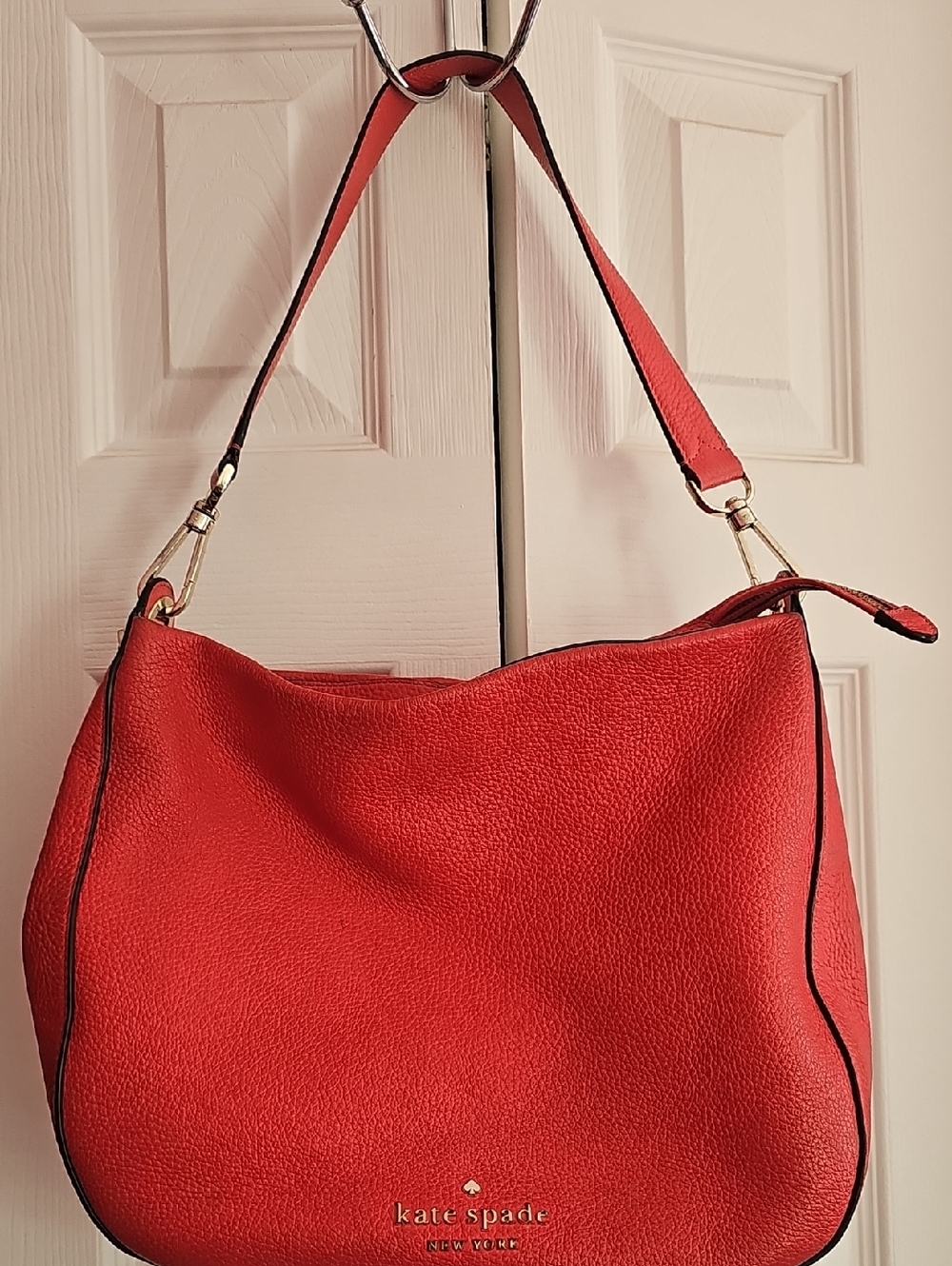 kate spade Pink Pebbled Leather Shoulder Hobo with Black Trim